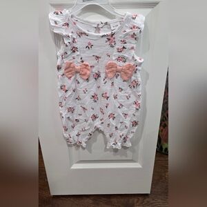 Floral Print Baby Romper with Pink Bows